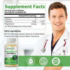 Alliwise Magnesium Glycinate Softgels pills close-up, tiny and smooth.