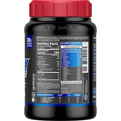 ALLMAX ALLWHEY Chocolate label closeup shows gluten-free and kosher certifications
