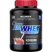 AllWhey Classic chocolate bottle highlights premium whey blend for convenient daily protein