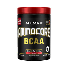 ALLMAX AMINOCORE bottle front in white grape flavor for intra-workout support
