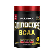 ALLMAX AMINOCORE bottle with Pineapple Mango flavor, perfect for intra-workout hydration and taste.