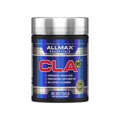 ALLMAX CLA softgel bottle shows 95% purity for lean body support.