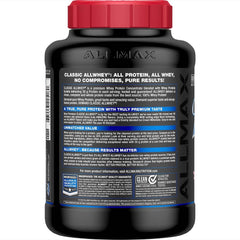 ALLMAX ALLWHEY Strawberry tub side view highlights packaging and size options.