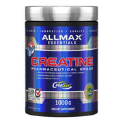 AllMax CREATINE bottle front label emphasizes vegan, gluten-free support for performance-minded athletes.