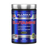 AllMAX Glutamine bottle front signaling post-workout recovery potential.
