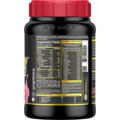 Allmax Gold ALLWHEY strawberry powder close-up with fine texture for smooth mixing