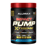 ALLMAX Impact Pump Xtreme blue raspberry bottle for stimulant-free workouts.