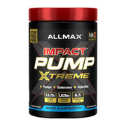 ALLMAX Impact Pump Xtreme blue raspberry bottle for stimulant-free workouts.