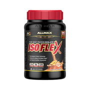 ALLMAX ISOFLEX caramel macchiato tub front for high-protein fueling