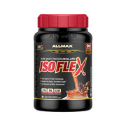 ALLMAX Isoflex chocolate bottle pour for a smooth post-workout shake.
