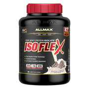 ALLMAX ISOFLEX Cookies & Cream tub showing 27 g protein per scoop.