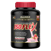 Allmax ISOFLEX strawberry whey isolate tub with high-protein per serving.