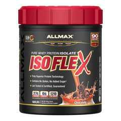 AllMax ISOFLEX chocolate protein powder ready for a clean shake