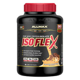 ALLMAX ISOFLEX tub front view in Chocolate Peanut Butter flavor highlighting protein rich formula