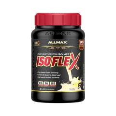 ALLMAX ISOFLEX vanilla whey protein powder tub for high-protein shakes after workouts