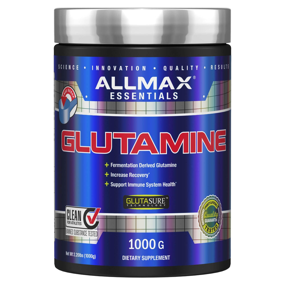 ALLMAX L-Glutamine bottle with scoop for post-workout recovery