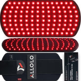 ALLOLO red light therapy belt on back in use, showing targeted coverage and relief potential