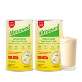Almased multi-protein powder canister front for quick protein shakes.