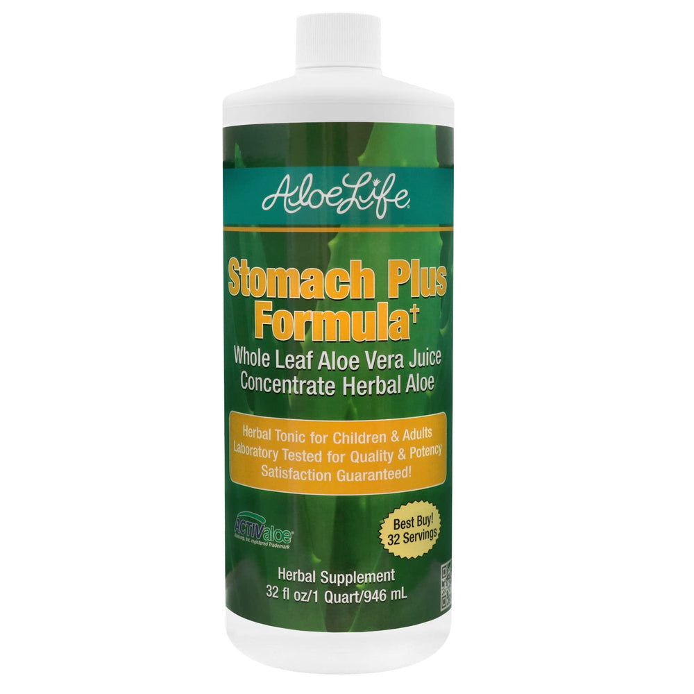 Aloe Life Stomach Plus bottle shown for potential digestive support