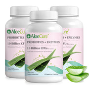 AloeCure Daily Probiotics bottle front shows natural packaging for daily gut support