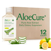AloeCure lemon flavor bottle shows pure organic aloe with citrus note for daily use