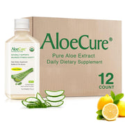 AloeCure lemon flavor bottle shows pure organic aloe with citrus note for daily use