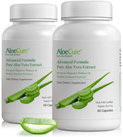 Aloecure Organic Aloe Vera Capsules bottle shows convenient daily digestion support.