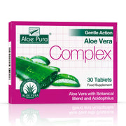 Brand Aloe Pura Colax tablets in packaging highlight gentle cleansing support.