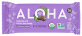 ALOHA chocolate fudge brownie protein bar front view, a convenient plant-based snack