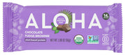ALOHA chocolate fudge brownie protein bar front view, a convenient plant-based snack
