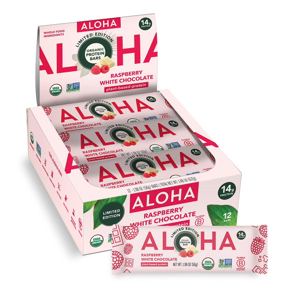 ALOHA Raspberry White Chocolate bar pack ready for on-the-go fueling.