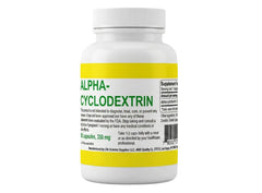 Alpha Cyclodextrin Capsules bottle front with discreet daily supplement use.