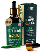 Alpha Flow Chlorophyll Drops bottle for daily greens and antioxidant support.