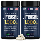 Alpha Flow L-Tyrosine 1000mg capsules bottle front view for clarity and focus.