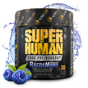 ALPHA LION Core Pre-Workout canister with blue raspberry flavor boosting energy and focus.