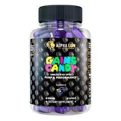 ALPHA LION Gains Candy S7 bottle pouring for a convenient nitric oxide boost.