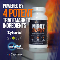Alpha Lion Night Burn bottle dispensing a capsule for evening routine