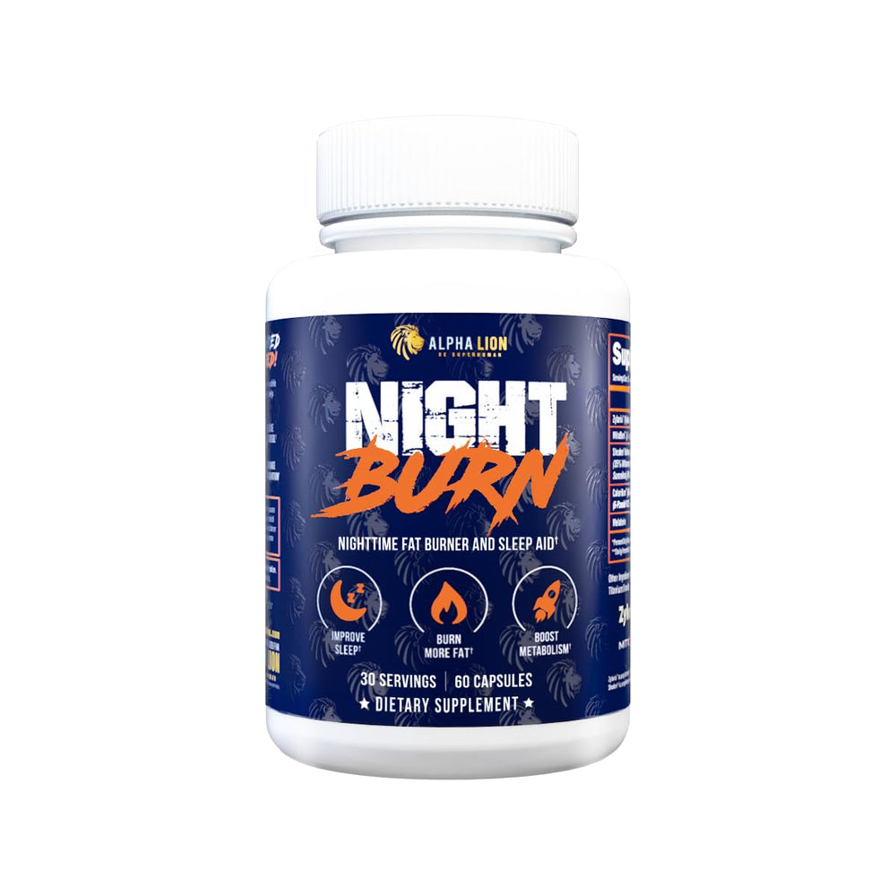 Alpha Lion Night Burn bottle front showing the product for nighttime metabolism support