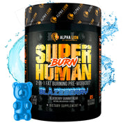 ALPHA LION Superhuman Burn bottle ready for a high-energy gym session.