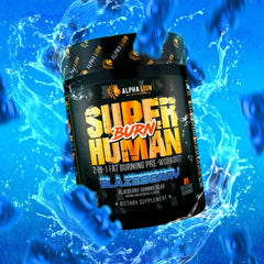 ALPHA LION Superhuman Burn powder scoop ready to mix.