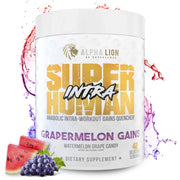 ALPHA LION Superhuman Intra bottle front showing hydration focus and flavor cue