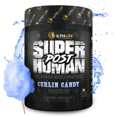 ALPHA LION Superhuman Post Curlin Candy tub for post-workout recovery and hydration.
