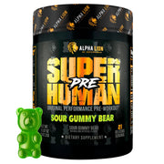 ALPHA LION Superhuman pre-workout bottle front for focused training sessions.