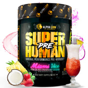 ALPHA LION Superhuman pre-workout bottle boosts energy and focus during workouts.