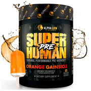 ALPHA LION Superhuman Pre-Workout tub with Orange Gainsicle flavor for sustained energy during training.