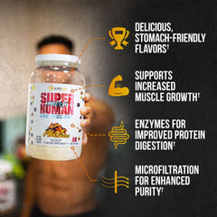 ALPHA LION Superhuman Whey shaker with powder ready to mix after workouts.