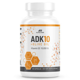 Alpha Rise ADK10 bottle front view highlighting the supplement packaging.