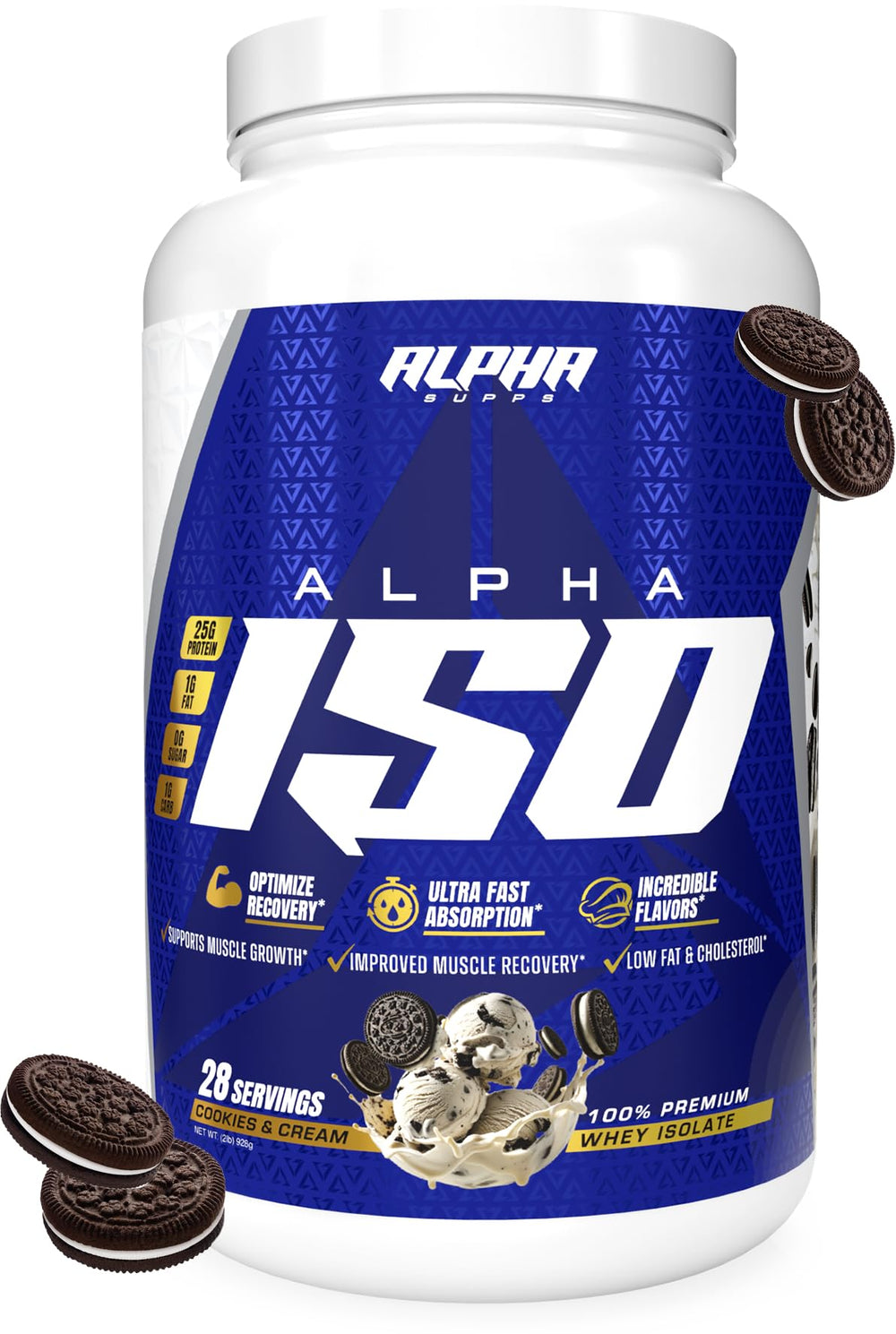 Alpha Supps ISO whey isolate powder scoop for post-workout protein.