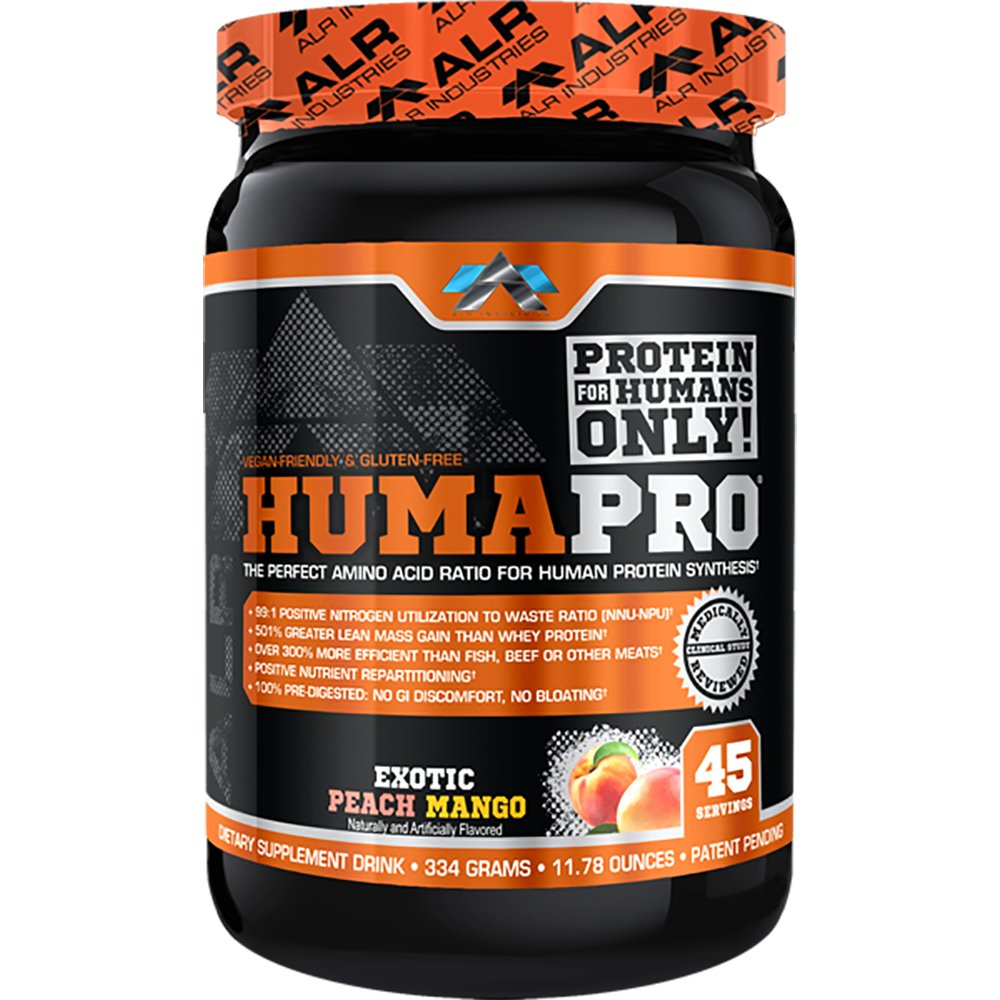 ALR Industries Humapro bottle in Exotic Peach Mango flavor for lean muscle support.