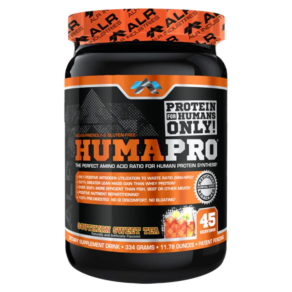 ALR Industries Humapro bottle and pour highlight precise amino acid delivery for lean muscle.